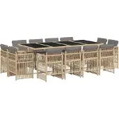 Syfax 13-tlg. Garten-Essgruppe mit Kissen Beigemischung Poly Rattan