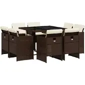 Syfax 9-tlg. Garten-Essgruppe mit Kissen Braun Poly Rattan