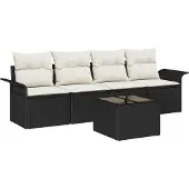 Syfax Gartensofa-set 5 Stk. Schwarz und Creme Poly-Rattan