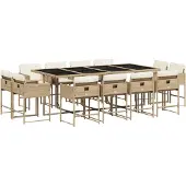 Syfax 13-tlg. Garten-Essgruppe mit Kissen Beige Poly Rattan