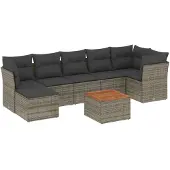 Syfax 8-tlg. Garten-Sofagarnitur mit Kissen Grau Poly Rattan