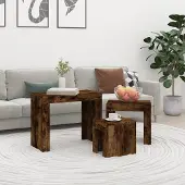The Living Store Kaffeetische 3 Stk. Stapelbar Räuchereiche Holzwerkstoff