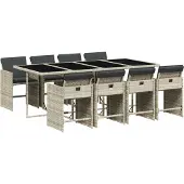 Syfax 9-tlg. Garten-Essgruppe mit Kissen Hellgrau Poly Rattan