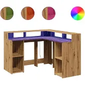 Syfax LED-Schreibtisch Artisan-Eiche 130x130x91 Holzwerkstoff
