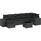 Syfax 8-tlg. Garten-Sofagarnitur mit Kissen Schwarz Poly Rattan