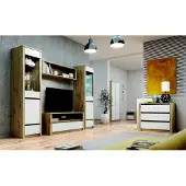 AEA Design Wohnzimmer Set Vitrine 2x Kommode Wandregal Wohnwand Regal Schränke 4tlg.