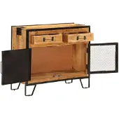 Syfax Sideboard 80x31x66 cm Massives Raues Mangoholz und Metall