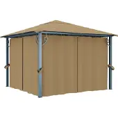 The Living Store Pavillon mit Vorhang 300x300 cm Taupe Aluminium