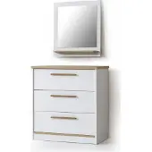 AEA Moderne Weiße 3-Schubladen Kommode Designer Quadratischer Spiegel 2tlg