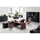 AEA Eleganter Leder-Eckschreibtisch in MDF und Edelstahl in Schwarz