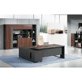 AEA Grau-Brauner Bürotisch r Eckschreibtisch Designer Holz Möbel