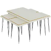 AEA Weißer moderner Couchtisch mit Beistelltischen aus MDF und Edelstahl