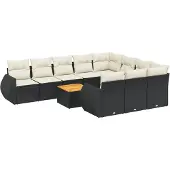 Syfax 11-tlg. Garten-Sofagarnitur mit Kissen Schwarz Poly Rattan