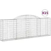 vidaXL Gabionen mit Hochbogen 15 Stk 300x30x100/120cm Verzinktes Eisen