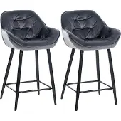 CLP 2er Set Barhocker Gibson Samt I Sitzhöhe 76 cm I Tresenstühle Mit Fußstütze, Farbe: creme
