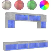 vidaXL 6-tlg. Wohnwand mit LED-Beleuchtung Betongrau Holzwerkstoff