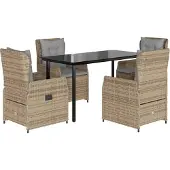 Syfax 5-tlg. Garten-Essgruppe mit Kissen Beige Poly Rattan
