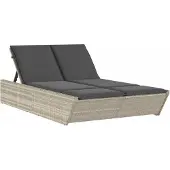 Syfax Doppel-Sonnenliege mit Kissen Hellgrau Poly Rattan