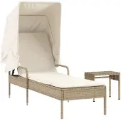 Syfax Sonnenliege mit Dach und Tisch Beige Poly Rattan