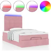 Syfax Ottoman-Bett mit Matratzen & LEDs Rosa 120x200 cm Samt