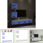 The Living Store 5-tlg. Wohnwand mit LED-Beleuchtung Weiß Holzwerkstoff