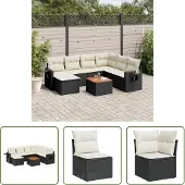 The Living Store 8-tlg. Garten-Sofagarnitur mit Kissen Schwarz Poly Rattan