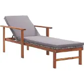 Syfax Sonnenliege mit Auflage Poly Rattan Akazie Massivholz Grau