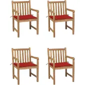 The Living Store Gartenstühle 4 Stk. mit Roten Kissen Massivholz Teak