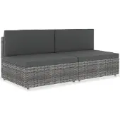The Living Store Modulares 2-Sitzer-Sofa Poly Rattan Grau