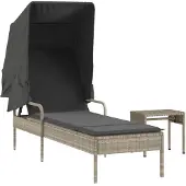 Syfax Sonnenliege mit Dach und Tisch Hellgrau Poly Rattan