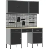 vidaXL Werkbank mit Speicher 10 pcs Schwarz Ingenieure Holz und Stahl