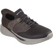 SKECHERS Slip-On Sneaker "SLADE", Herren, Gr. 42, braun (braun, dunkelbraun), Leder, Synthetik, Textil, Schuhe Slip-On Sneaker, Komfortschuh mit komfortablem Heel PillowTM Fersenkissen