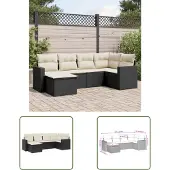 The Living Store 6-tlg. Garten-Sofagarnitur mit Kissen Schwarz Poly Rattan