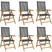 Syfax Klappstuhl Verstellbar 6 Stk. Schwarz Poly Rattan Massivholz