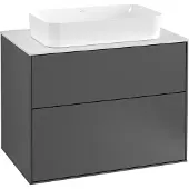 Villeroy & Boch Finion Waschtischunterschrank, 2 Auszüge, Waschbecken mittig, mit Hahnloch, 800x603x501mm, Glass Black Matt, F22200GK, Farbe: Anthracite Matt