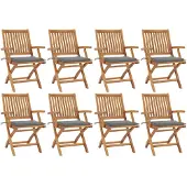 The Living Store Klappbare Gartenstühle mit Kissen 8 Stk. Massivholz Teak