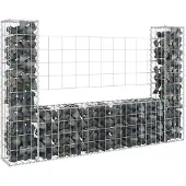 Super Merchant Gabionenkorb U-Form mit 2 Säulen Eisen 140x20x100 cm