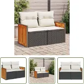 The Living Store Gartensofa mit Kissen 2-Sitzer Schwarz Poly Rattan