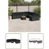 The Living Store 11-tlg. Garten-Sofagarnitur mit Kissen Schwarz Poly Rattan