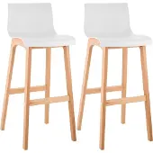 CLP Barhocker 2er Set mit Lehnen Hover, Barstühle mit Sitzen aus Kunststoff, Thekenhocker mit Gestellen aus stabilem Buchenholz, Farbe: weiß