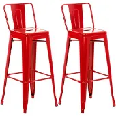 CLP Barhocker 2er Set mit Lehne im Industrial-Look Mason, mit Rückenlehne und Fußablage, Barstuhl mit Rückenlehne und Bodenschoner, Farbe: rot