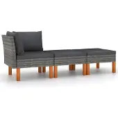 The Living Store 3-tlg. Garten-Lounge-Set Poly Rattan und Eukalyptus Massivholz