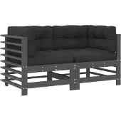 Syfax Ecksofas mit Kissen 2 Stk. Grau Massivholz Kiefer