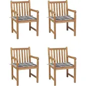 Syfax Gartenstühle 4 Stk. Graue Karomuster-Kissen Massivholz Teak
