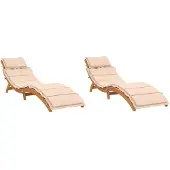 Syfax Sonnenliegen mit Auflagen 2 Stk. Beige Massivholz Akazie