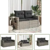 The Living Store Gartensofa 2-Sitzer mit Kissen Grau Poly Rattan