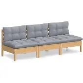 Syfax 3-Sitzer-Gartensofa mit Grauen Kissen Massivholz Kiefer
