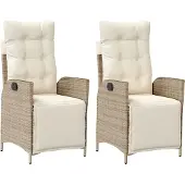 Syfax Gartensessel mit Fußteil 2 Stk. Verstellbar Beige Poly Rattan