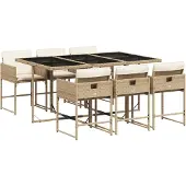 Syfax 7-tlg. Garten-Essgruppe mit Kissen Beige Poly Rattan