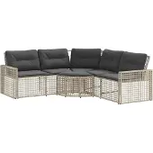 vidaXL Gartensofa in L-Form mit Kissen und Fußbank Hellgrau Polyrattan
